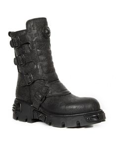 Expertly designed, the New Rock Black leather boot M-373X-S25 is a must-have for any style-savvy individual. Made with high-quality materials, this boot combines durability with sophistication. With its sleek design and comfortable fit, it will elevate any outfit while providing maximum support for your feet. Dapper Tomboy, Cyberpunk Boots, Goth Heels, New Rock Boots, Rock Boots, Cyberpunk Clothes, Gothic Boots, Half Boots, Tactical Boots