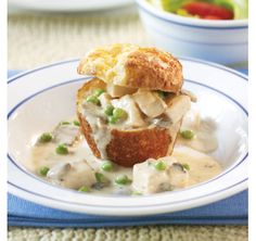 a white plate topped with chicken pot pie