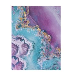 an abstract painting with blue, purple and gold colors on it's surface framed print