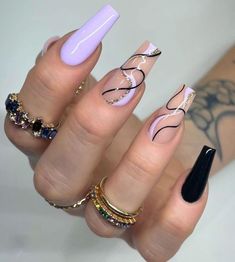 Elegant Nails Spring, Back To Work Nails, Unique Prom Nails, 2023 Acrylic Nail Trends, Cool Nail Inspo Square, Make Uo Idea, Purple Nail Designs Coffin, Capricorn Birthday Nails Acrylic, Bichota Season Nails