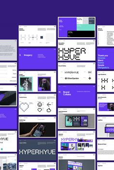 a bunch of different types of web pages on a purple background with the words hyper hub above them