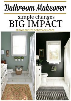 bathroom makeover simple changes big impact with black and white decor, including rugs