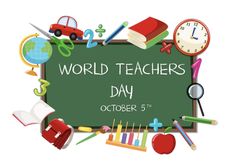 a blackboard with school supplies around it and the words world teachers day