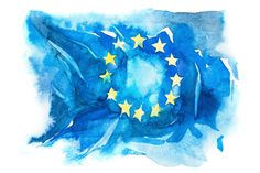 the european union flag painted with watercolors on a white background, in blue and yellow