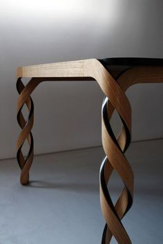 a wooden table with an interesting design on it