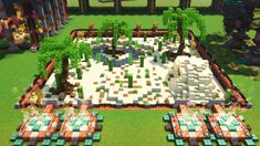 an aerial view of a park in minecraft