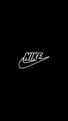 the nike logo is shown in black and blue on a dark background with white letters