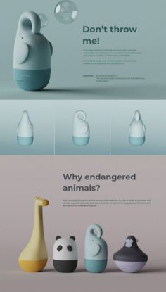 three different types of baby bottles with the words don't throw me, why endangered animals?