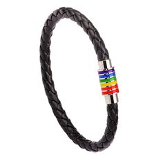 PRICES MAY VARY. 🌈The Pride Rainbow Black Braided Leather Bracelet from BLYYIEER, perfect for anyone who wants to show their support for the LGBTQ+ community. 🌈This bracelet is made of high-quality black braided leather and stainless steel, featuring a rainbow striped closure that is both stylish and meaningful. 🌈The rainbow product measures 8.67 inch (22cm) in length and 0.24 in（6mm) in width, making it a compact and easily portable item. 🌈This personalized pride bracelet can be a wonderful Rainbow Braces, Pride Bracelet, Boys Jewelry, Braid Designs, Rainbow Bracelet, Braided Leather Bracelet, Bracelet Clasps, Accessories Bracelets, Rainbow Stripes