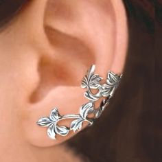 This Pretty Silver Color Left Ear Cuff Is A Wonderful Addition To Your Wardrobe And Your Style! A Fun Wear! Requires One Standard Lobe Piercing. Rose Gold Bridal Jewelry, Leaf Ear Cuffs, Popular Earrings, Retro Earring, Silver Ear Cuff, Ear Cuffs, Bridal Gold Jewellery, Silver Spring, 925 Silver Jewelry