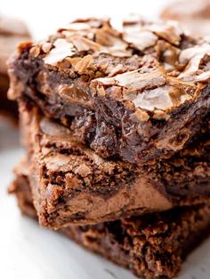 brownies are stacked on top of each other with the words best brownies ever