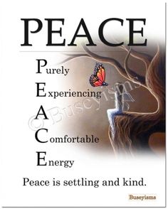 a poster with the words peace and an image of a butterfly on top of it