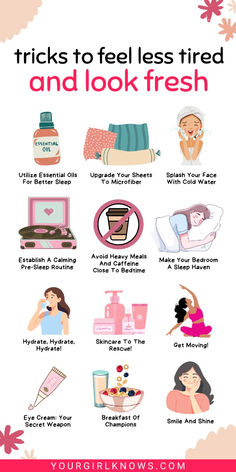 14 Tricks To Feel Less Tired And Look Fresher Than A Daisy In The Morning Beat morning fatigue and look refreshed with these 14 tricks! Start your day feeling and looking amazing.  how to look less tired | how to look fresh | sleep routine | bedroom ideas | how to look not tired | how to look not so tired | how to make eyes look less tired | how to not look tired | how to not look tired in the morning | how to look fresh | how to look fresh in the morning | how to look fresh and clean | how to look fresh all day How To Feel Fresh In The Morning, How To Not Look So Tired, How To Feel More Awake, How To Feel Refreshed, How To Look Fresh All Day, How To Look Less Tired, How To Not Sweat, How To Not Care, Face Depuffing