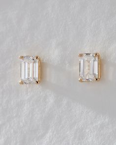 1ct pair (each stud is 0.50ct) Rose Gold Diamond Earrings Studs, Diamond Emerald Cut Earrings, 1ct Diamond Earrings, Gold Earrings Diamond, Solitaire Earrings Studs, Jewlery Aesthetic, Emerald Cut Diamond Earrings, Emerald Cut Earrings, Emerald Cut Stud Earrings