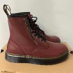 - Dr. Martens - Men's Size 7, Women's Size 8 -Cherry Red -Brand New Condition -Leather Red Leather Lace-up Boots With Round Toe, Red Ankle-high Lace-up Boots For Winter, Classic Red Winter Boots, Burgundy Closed Toe Boots For Winter, Burgundy Closed-toe Winter Boots, Burgundy High-top Boots For Winter, Burgundy Lace-up Boots With Round Toe For Fall, Burgundy Lace-up Boots For Fall, Red Sole High-top Boots For Fall