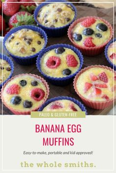 an advertisement for the paleo and gluten free banana egg muffins