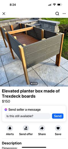 an advertisement for a planter box made of trexdeck boards $ 150