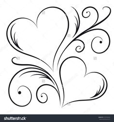 an abstract heart shape with swirls and curls in black on a white background stock photo