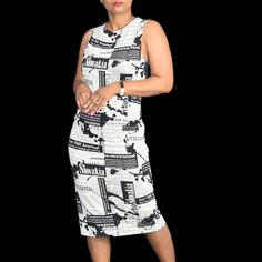 Farr Designz Jersey Dress Features A Fun All Over Newspaper Print And Soft Jersey Fabric. Scoop Neck And Sleeveless Bodice. Back Cutout. Midi Length. Great Party Dress! Color Black And White Fabric Unknown - Feels Like A Modal Blend Size Large Approximate Measurements Armpit To Armpit 17 Back Length 41 Condition New With Tags. Items Show No Signs Of Being Worn And Include Tags. Newspaper Dress, Ivory Lace Dress, Newspaper Print, Cami Maxi Dress, Floral Halter Dress, Rose T Shirt, Reformation Dress, Black And White Fabric, Ribbed Midi Dress