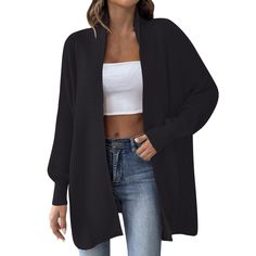 Black Color Simple Cardigan Long Sleeves Buttonless Versatile Long Cardigan﻿ Temperament Ladies Simple Cardigan, Knit Sweater Coat, Cardigan Long, Sweater Coats, Long Sleeve Cardigan, Long Cardigan, Black Color, Knitted Sweaters, Long Sleeves