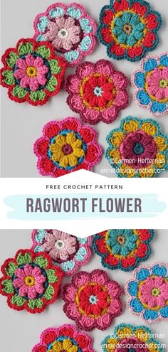 crochet flower pattern is shown with the words, free crochet pattern