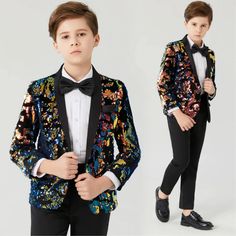 Multi Color Catwalk Fashion Sequin Boy Gentlemen Formal Coat - Chubibi Kids Wedding Outfits, Model Catwalk, Boys Formal Wear, Butter Masala, Kids Blazers, Boys Formal, Elegant Suit