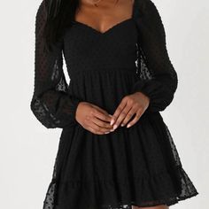 Lulu Longing And Love Black Dress Size Xl Nwt Short Dress With Lace Sleeves, Cute Trendy Dresses Lulus, Black Bodycon Dress Long Sleeve Lulus, Long Sleeve Black Dress Teen, Dresses Trendy Lulus, Hoco Dress With Sleeves, Fall Dresses Long Sleeve, Long Sleeve Babydoll Dress, Dress Outfits Party