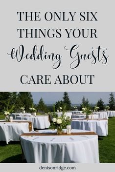 a wedding venue with tables covered in white linens and flowers on the table, text reads five honest reason you should not become a wedding venue owner