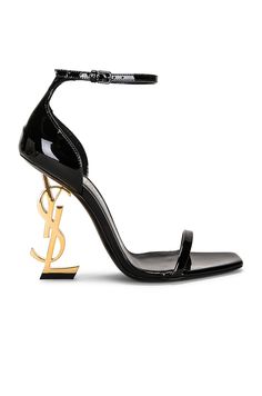 Ysl Heels, Biker Jackets, Anthony Vaccarello, Black Sandals Heels, 3 Inch Heels, Perfect Shoes, Shoe Style, Black Patent Leather, Heeled Sandals