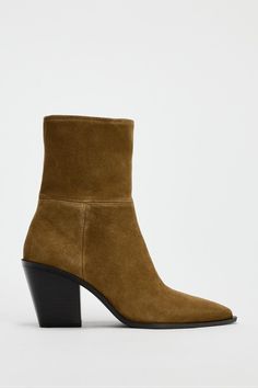 SPLIT LEATHER ANKLE BOOTS - Brown | ZARA United States Zara Ankle Boots, Trench Jacket, Cardigan Sweater Dress, Leather Shirt, Brown Ankle Boots, Boots Brown, Sweaters And Jeans, Womens Ankle Boots, Suede Ankle Boots