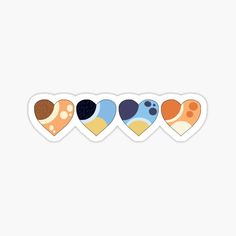 five heart shaped stickers with different colors and shapes on them, all in the same row