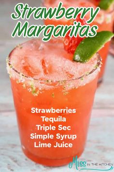 strawberry margaritas with strawberries, tequila and triple secc simple syrup lime juice