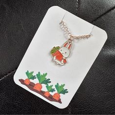 New "Bunny Holding Carrot" Necklace (0.75" X 1.25" Pendant, 18-20" Adjustable Chain) Necklaces, Bunny Holding Carrot, Carrot Necklace, Womens Jewelry Necklace, Carrots, Jewelry Necklaces, Women Jewelry, White Gold, Chain