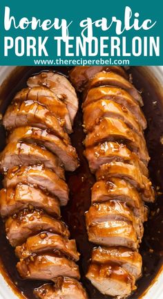 sliced pork with sauce in a white bowl