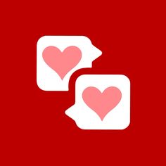 two hearts in speech bubbles on a red background