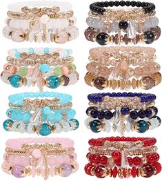 PRICES MAY VARY. BOHEMIAN BRACELETS: Multilayer Chain Tassel Stackable Charm Stretch Statement Bracelet Set Adorable Bracelets and Great Quality Beads. The Colors of Each Bracelet Matched Well, The Colors are Bright and Very Pretty. Different Color Bracelets Will Have Different Beauty, You Can Match Your Style. ANY OCCASION : The Bead Bracelets Can be Worn Daily Life, in Summer, on Beach, in Party, Vacation, Anniversary, Engagement, Prom, Date Night and so on. PERFECT GIFT: It is a Perfect Gift Crystal Bead Jewelry, Silver Statement Earrings, Wrist Jewelry, Bead Charms Diy, Silver Jewelry Necklace, Bohemian Bracelets, Bangle Designs, Stackable Bracelets, Pretty Bracelets