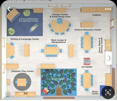 the floor plan for an office with tables and chairs