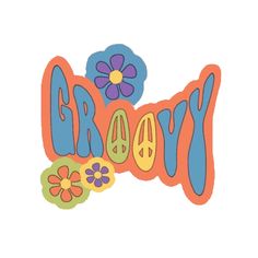 the word groo written in colorful letters with flowers on top of it and an image of