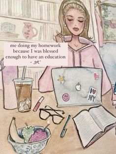 Girly Study Aesthetic, Dream Self Aesthetic, Girlhood Drawing, Study Motivation Drawing, Girlhood Art, Aesthetic School Motivation, Girly Motivation, Workout Instagram, Study Mood