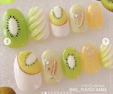 Fruit Nails Design, Elegant French Tip Nails, Summer Nail Styles, Fruity Nails, Nails French Tips, Strawberry Nail Art, Fruit Nail Designs, Lemon Nails, Gel Nails French