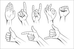 hand gestures set with fingers pointing up and down, in black and white stock photo