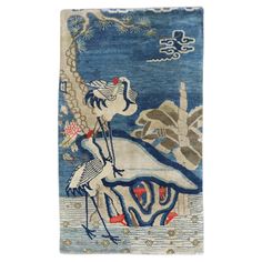 2nd quarter of the 20th century Tibetan rug with 2 flamingos on a light blue ground 3' x 5'1'' Tibetan Rug, Tibetan Rugs, Tibet, Asian Art, Flamingo, 20th Century, Light Blue, Roses, Rug