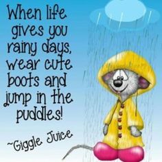 a cartoon rat wearing a raincoat and jumping in the puddle