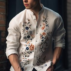 Dad Core, Soft Streetwear, Mens Printed Shirts, Floral Long Sleeve Shirt, Mens Blazer Jacket, Long Sleeve Fashion, Linen Fashion, Prints Design, Linen Shirt Men