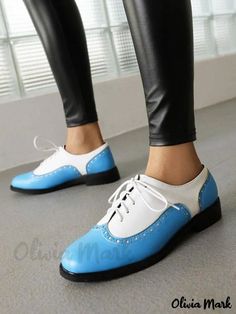 Olivia Mark - Professional Womens PU Leather Oxfords with Puppy Heel and Round Toe Flat Oxford Shoes, Elegant Flats, Club Office, Elegant Heels, Oxford Flats, Oxford Heels, Oxford Shoes Men, Leather Oxford Shoes, Women Oxford Shoes