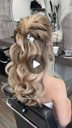 Curls For A Wedding, Half Up Bouffant Hair Tutorial, Wedding Dos For Medium Hair, 1920s Bridal Hair, Bit Up Bit Down Hair, Half Up Half Down Bridal Shower Hair, Wedding Hair One Side Pulled Back Curls, Half Up Half Down Wedding Hair For Medium Length, Hairstyles For Waves Hair