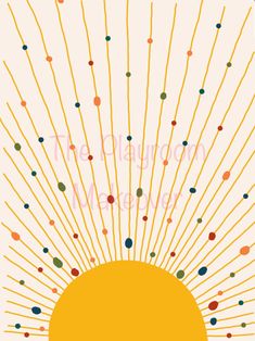 the sun is surrounded by many pins and needles in yellow, green, orange and blue