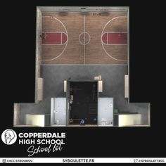 an overhead view of a basketball court with the words copperdale high school above it