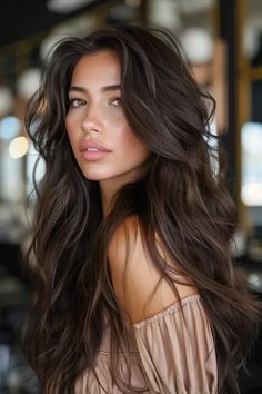 38 Divine Dark Brown Hair Balayage Hairstyles For Beautiful Dimensional Hair Dark Brown Hair No Highlights, Dark Brown Hair Inspiration, Cool Toned Dark Brown Hair, Dark Brown Hair Long, Cool Dark Brown Hair, Dark Dimensional Hair Brunettes, Brunette With Dimension, Dark Hair With Dimension, Dark Brown Hair With Dimension