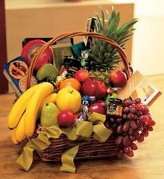 a basket filled with lots of fruit on top of a table